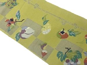 縮緬地色紙に果物・野菜模様名古屋帯